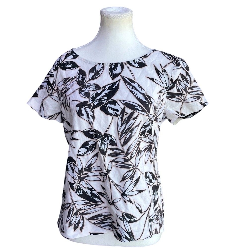 J.Crew Linen Blend Top‎ Floral Print Short Sleeve Vacation  Boho Casual Top XS